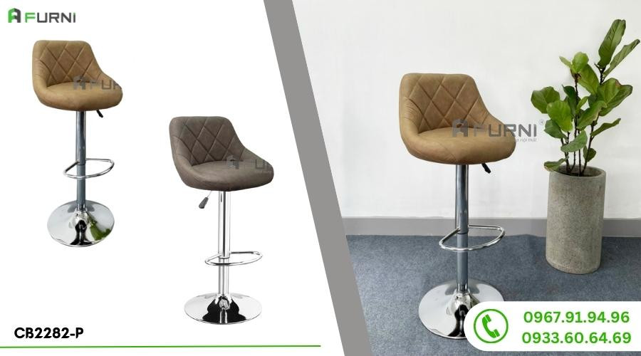 Ghế bar xoay lưng cao nệm dày chân tăng giảm cho bàn đảo bếp CB2282-P