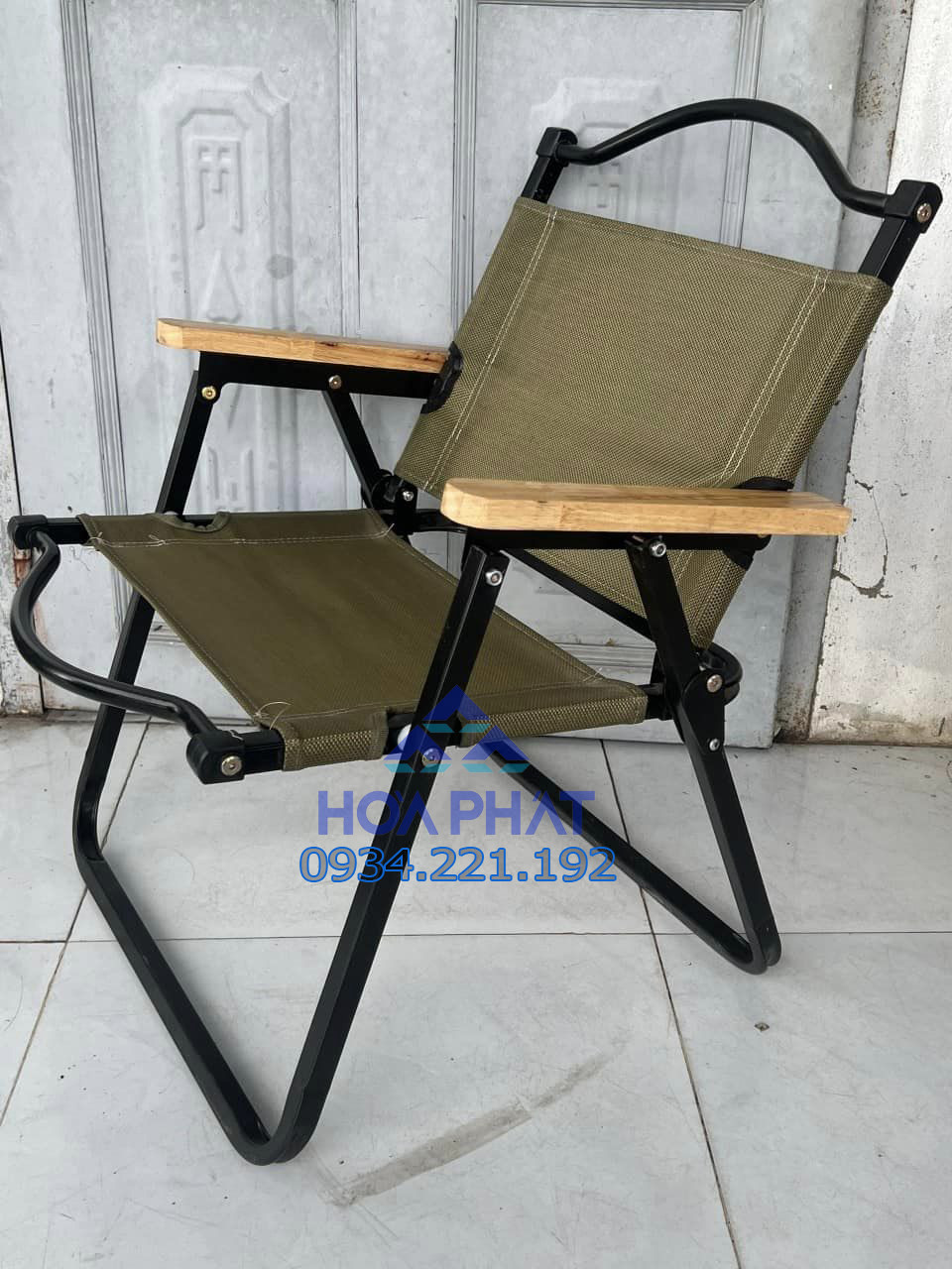 Ghế camping cafe tay gỗ khung sắt