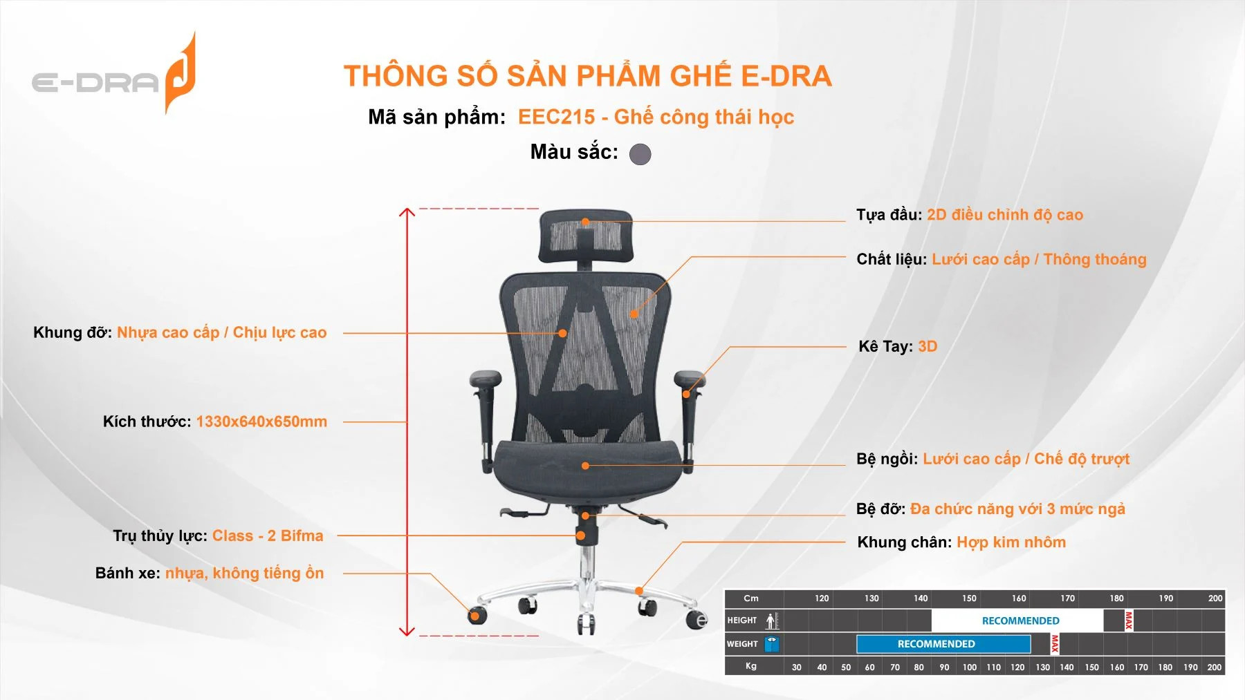Ghế công thái học e dra trang bị chân kim loại chịu lực