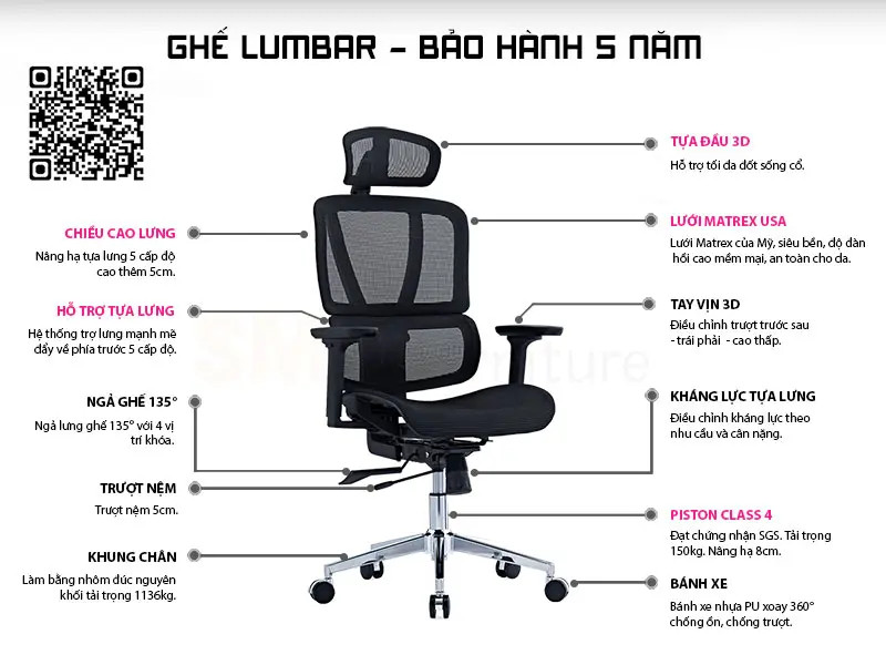 Ghế công thái học (Ergonomic) với kiểu dáng đặc biệt giúp người dùng có tư thế ngồi tốt nhất.