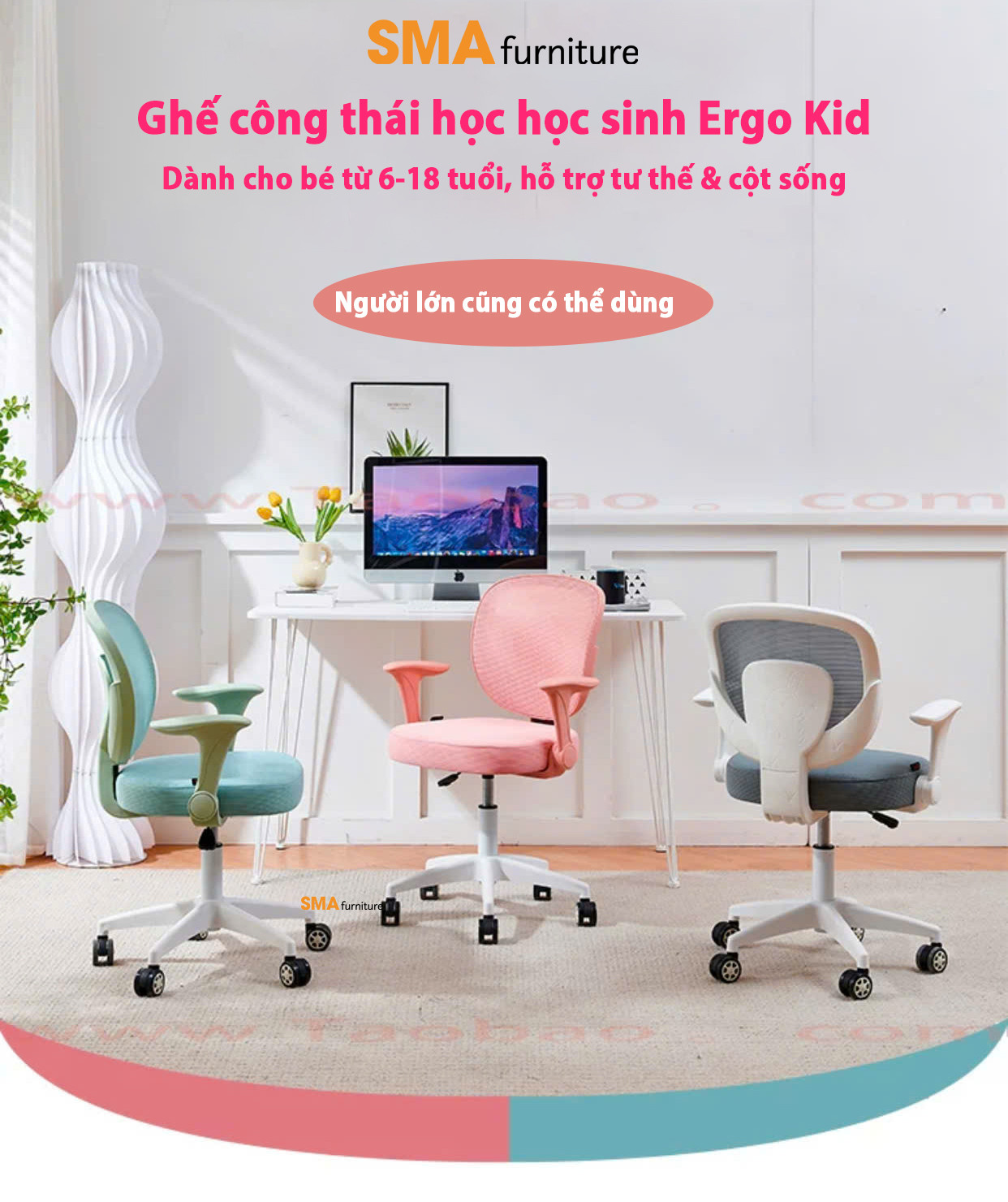 Ghế công thái học gấp gọn cho bé đang học bài