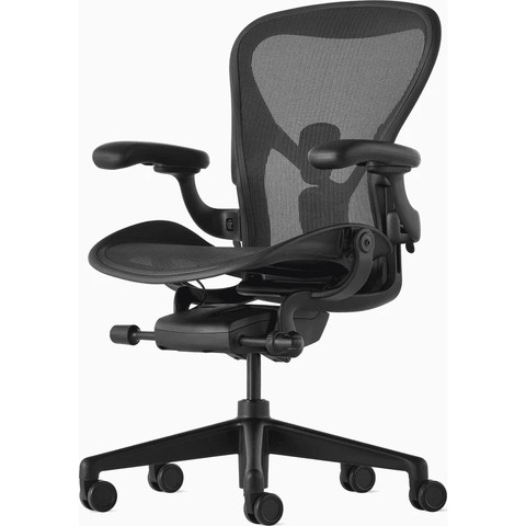 Ghế công thái học Herman Miller Aeron màu đen onyx, hỗ trợ tư thế ngồi chuẩn