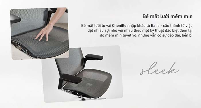Ghế công thái học HyperWork Sleek HPW OC01 màu đen với thiết kế lưới Chenille cao cấp