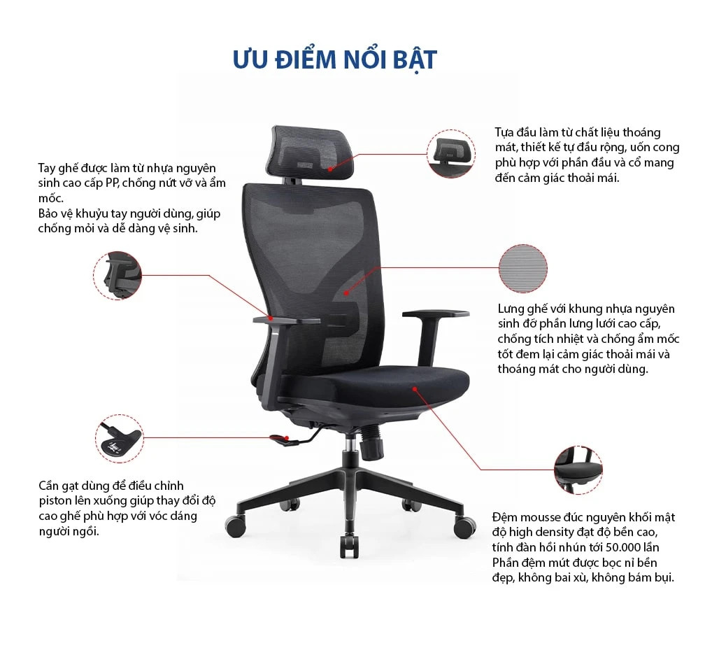 Ghế công thái học Ryan R02TD với kiểu dáng sang trọng