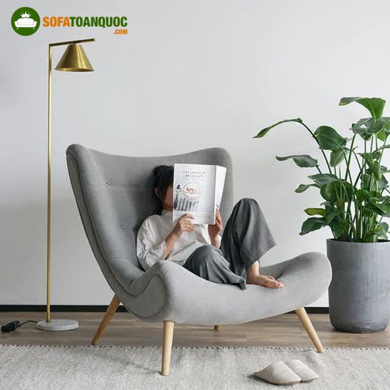 Ghế đọc sách cá nhân cỡ lớn bọc vải êm ái, màu xanh than