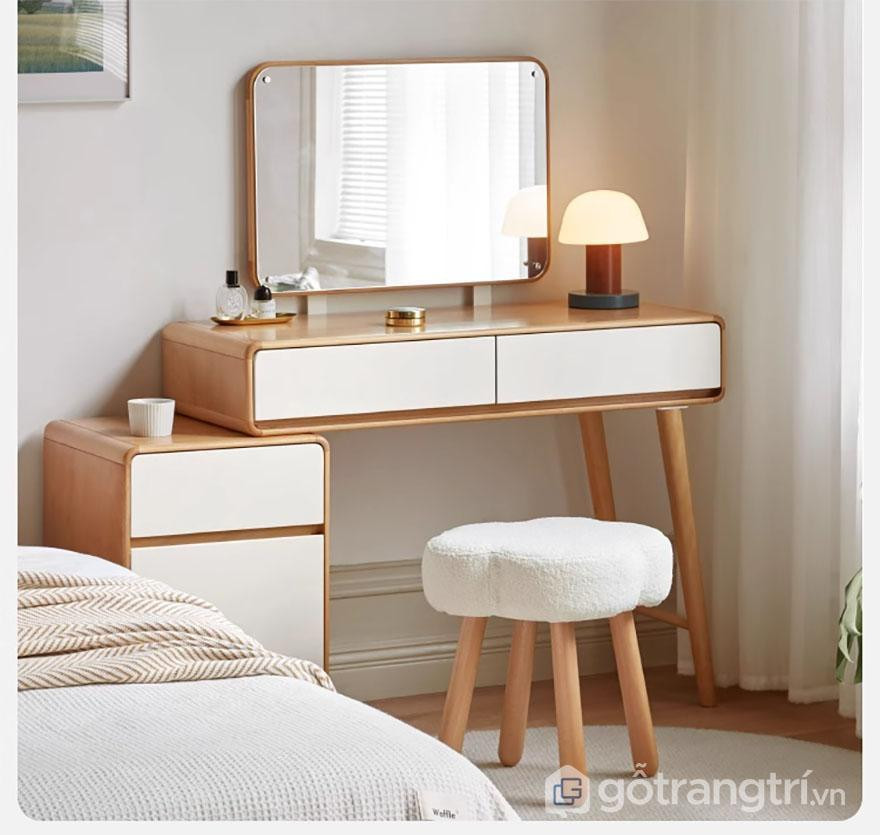 Ghế đôn tựa lưng chân gỗ cho bàn trang điểm