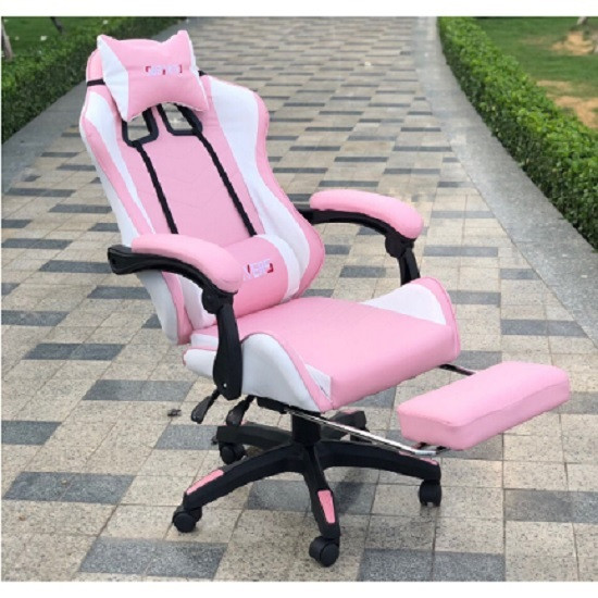 Ghế gaming cũ TPHCM màu hồng chân xoay bọc da êm ái