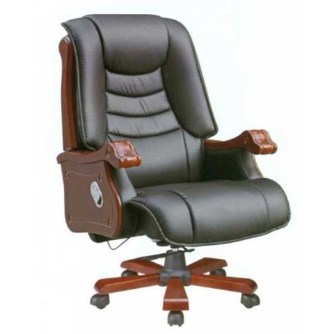 Ghế giám đốc bọc da màu nâu sang trọng kết hợp gỗ tự nhiên