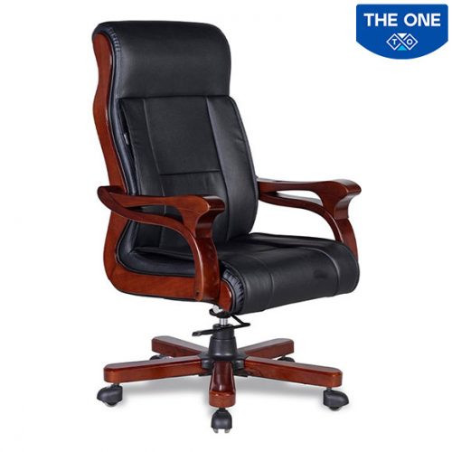 Ghế Giám Đốc The One TQ17 bọc da đen, tay vịn bọc da, chân hợp kim 5 cánh