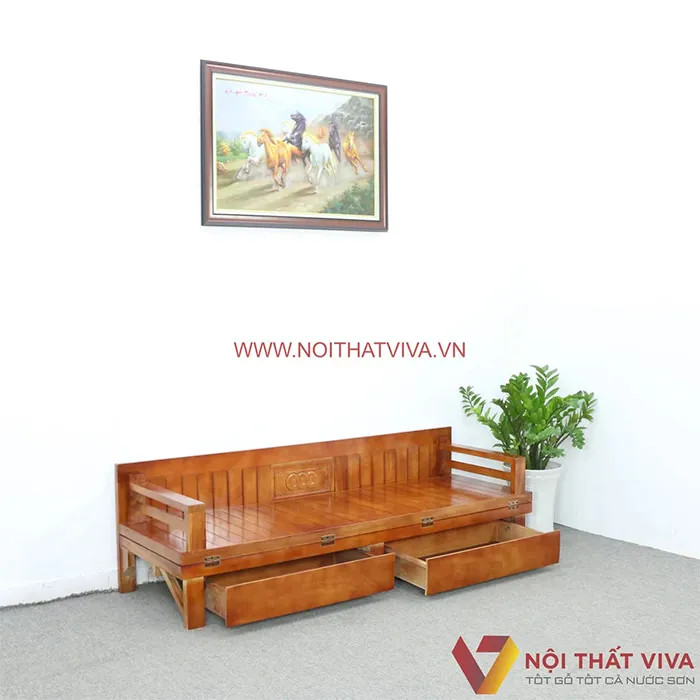 Ghế gỗ gấp thành giường chạm khắc hoa văn Đồng Tiền