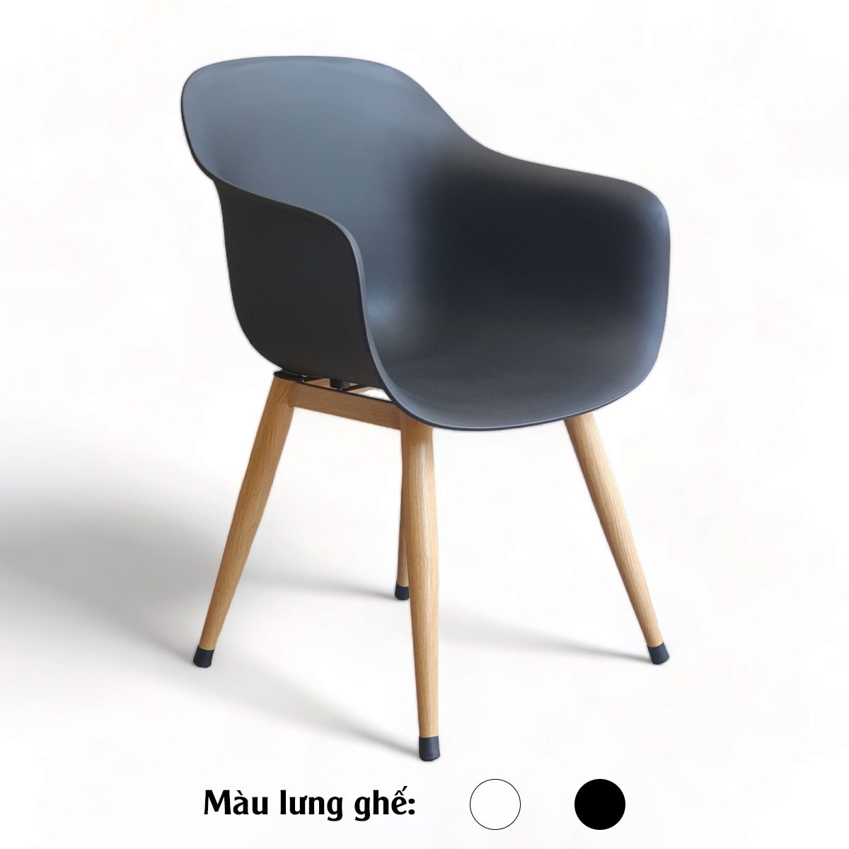 Ghế làm việc lưng nhựa màu đen có tay vịn