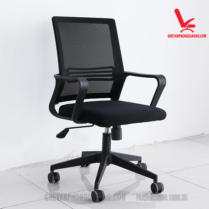 Ghế lưới xoay màu đen với tay vịn hiện đại