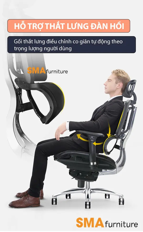 Ghế máy tính có thiết kế ôm sát cơ thể người ngồi, mang lại cảm giác thoải mái tối đa khi làm việc.
