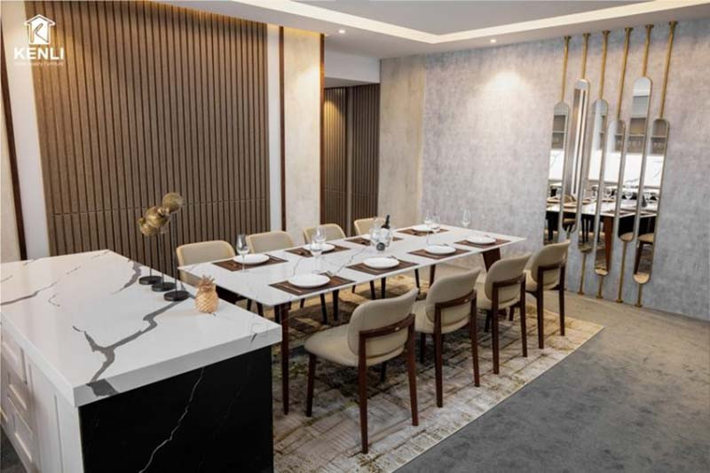 Ghế ngồi bàn ăn bọc da màu trắng mang lại sự thoải mái tối ưu