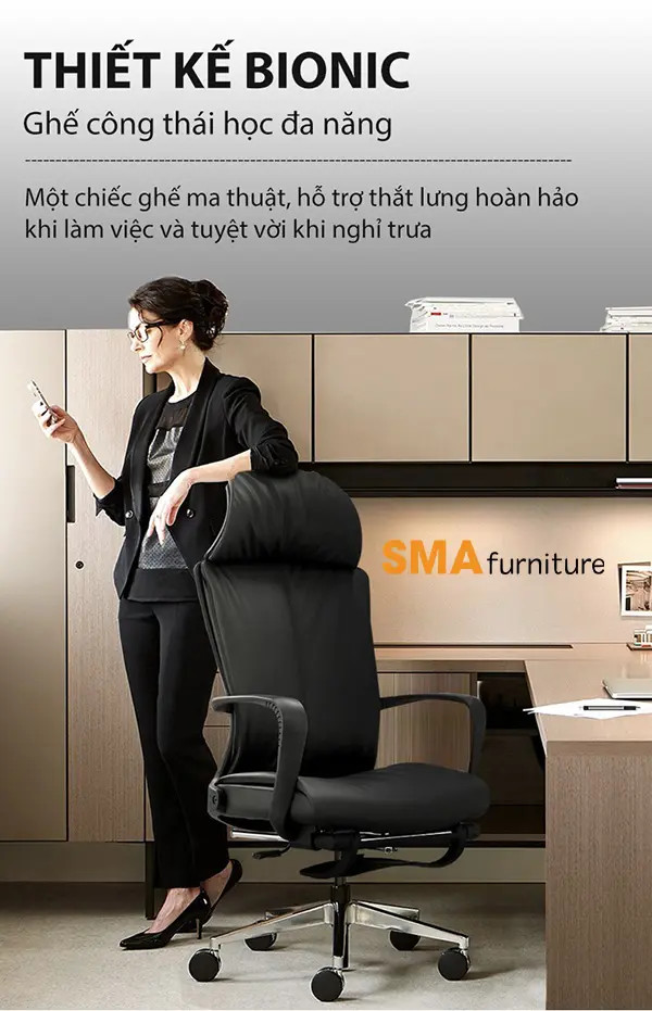 Ghế ngồi máy tính không đau lưng bọc da, thiết kế sang trọng và đẳng cấp, phù hợp với không gian hiện đại.