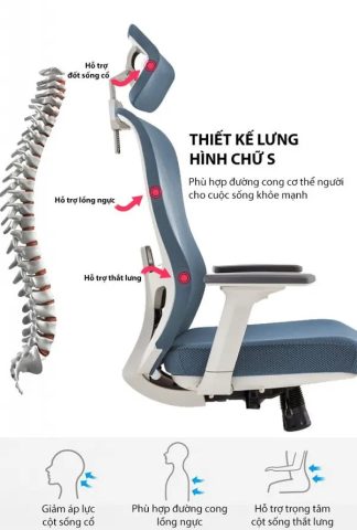 Ghế ngồi máy tính không đau lưng giúp duy trì tư thế ngồi làm việc chuẩn mực, bảo vệ cột sống.