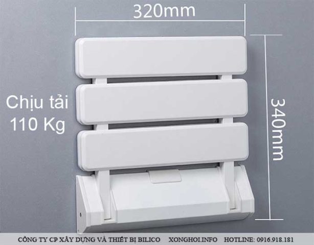 Ghế ngồi phòng xông hơi ướt không chân màu trắng được gắn cố định vào tường gạch