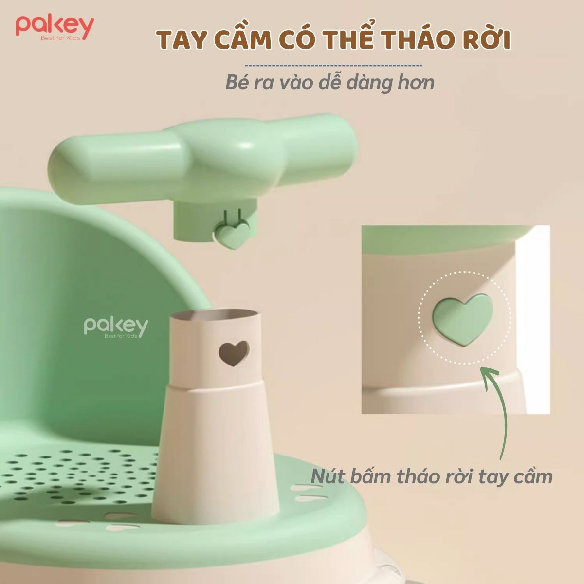Ghế ngồi tắm em bé màu hồng có tay vịn