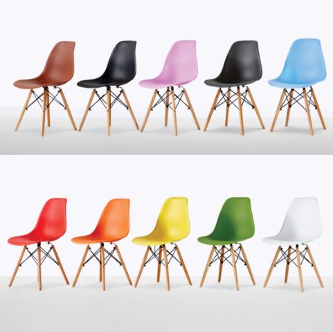 Ghế nhựa chân gỗ Eames EA01A màu trắng thanh lịch
