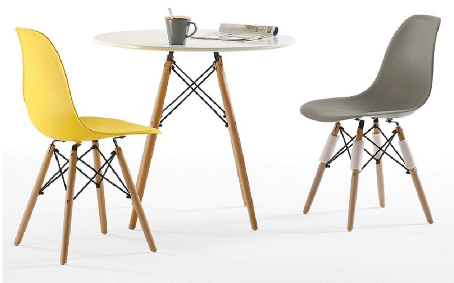 Ghế nhựa chân gỗ Eames làm bàn trà, cafe hiện đại