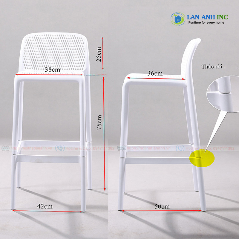 Ghế nhựa đúc quầy bar dùng ngoài trời
