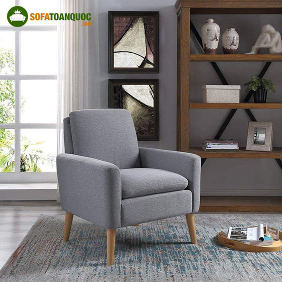 Ghế sofa 1 người ngồi chân thấp hình vuông bọc nỉ màu xám