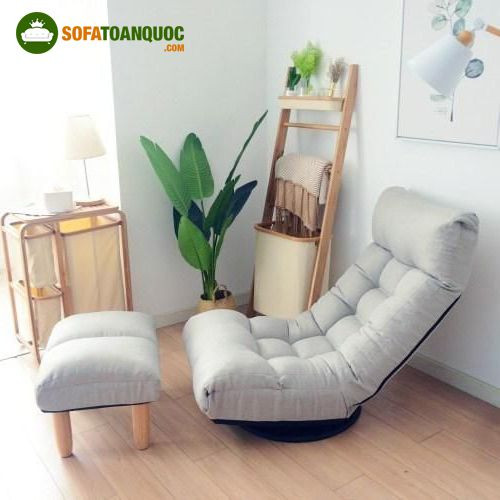 Ghế sofa 1 người ngồi dáng bệt màu xám hiện đại có đôn gác chân
