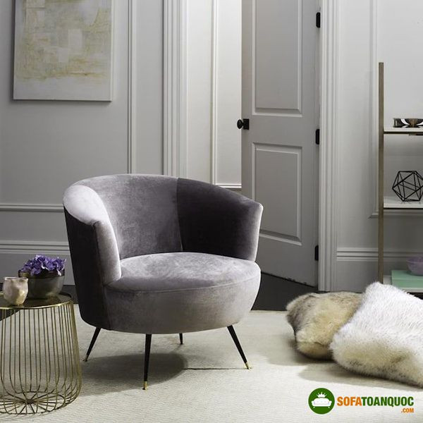 Ghế sofa 1 người ngồi hình tròn bọc vải nhung xám sang trọng
