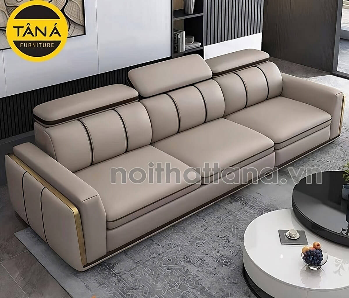 Ghế sofa băng da 3 chỗ ngồi nhỏ gọn, thiết kế hiện đại, dễ dàng bài trí.