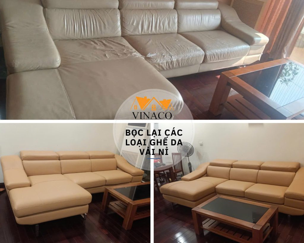 Ghế sofa bọc da sang trọng sau khi hoàn thiện dịch vụ bọc da ghế ngồi