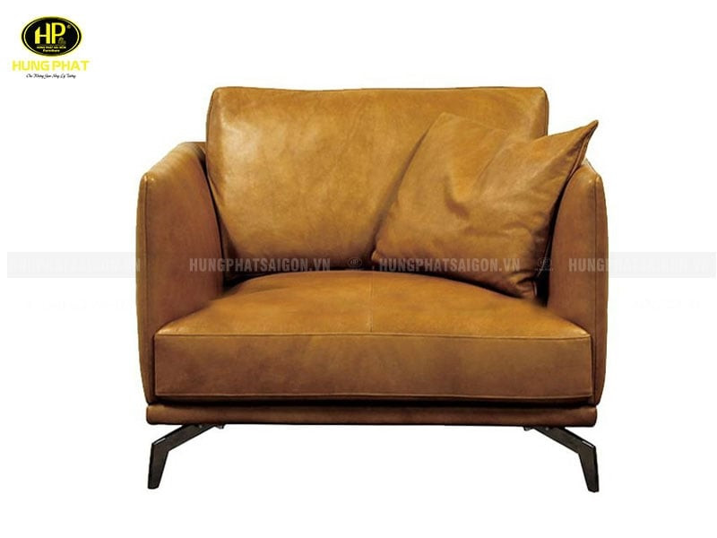 Ghế sofa đơn 1 chỗ ngồi bọc da màu kem sang trọng