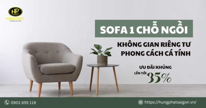 Ghế sofa đơn 1 chỗ ngồi màu xám hiện đại