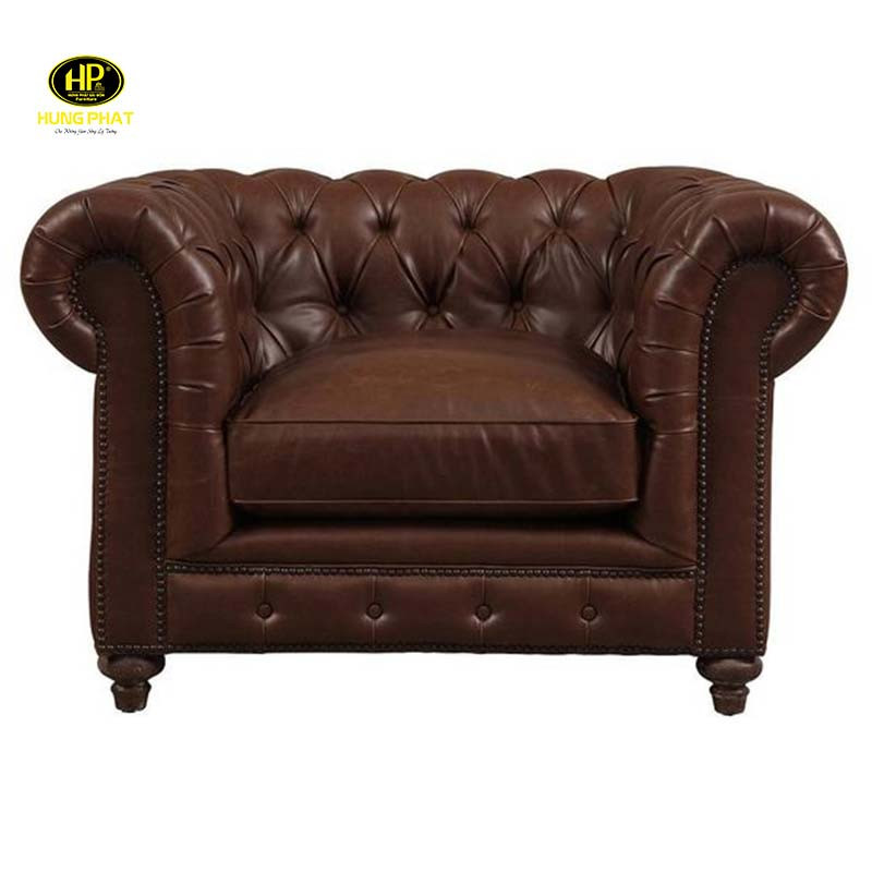 Ghế sofa đơn 1 chỗ ngồi tân cổ điển bọc da màu kem SD-10