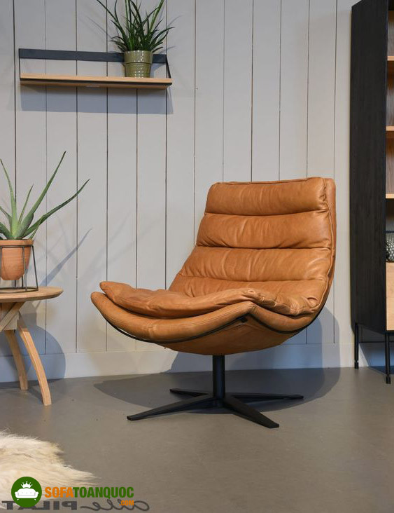 Ghế sofa đơn xoay bọc da bò tự nhiên