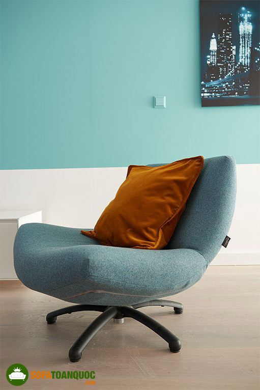 Ghế sofa đơn xoay thấp bọc nỉ màu xanh