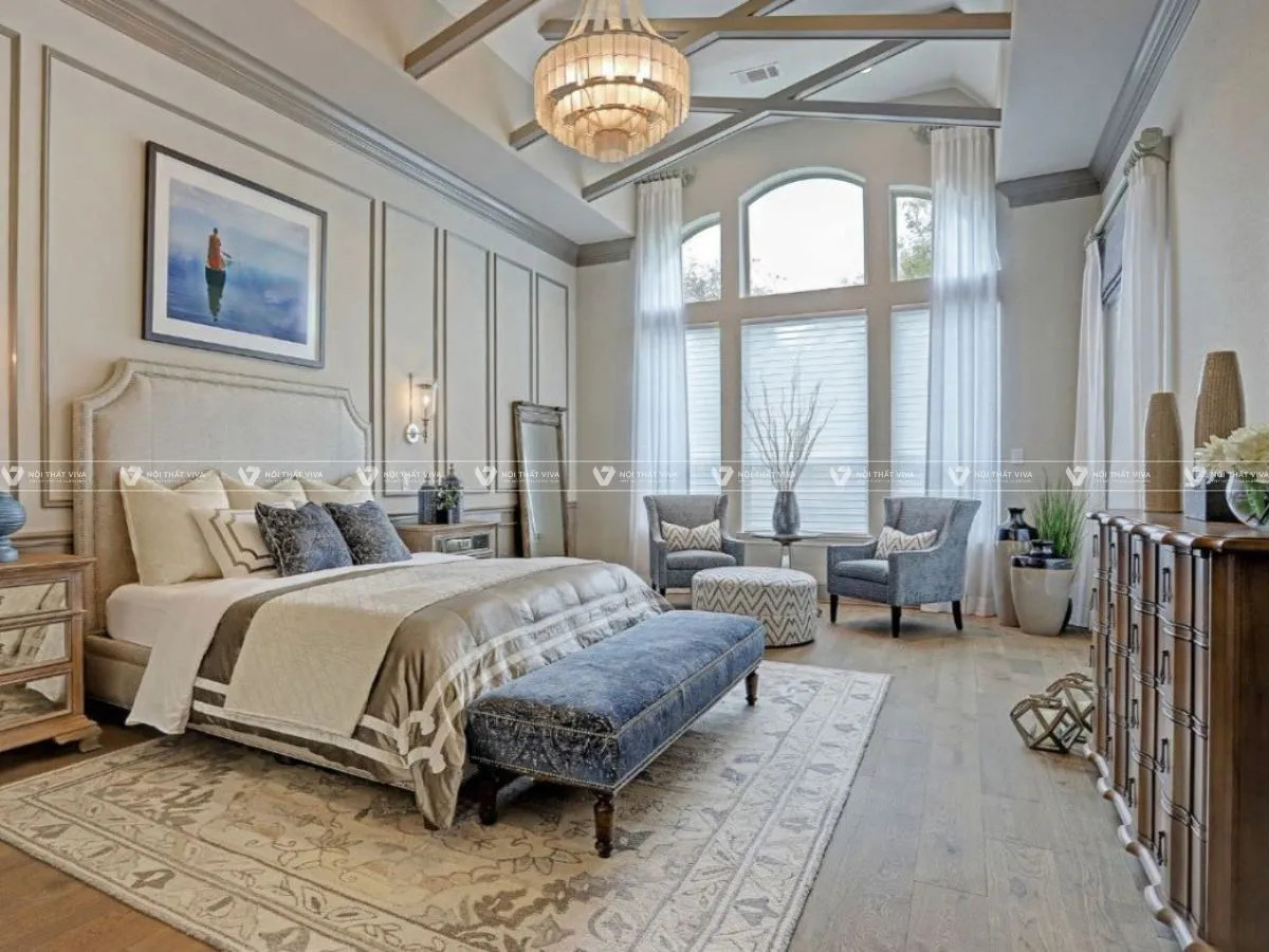 Ghế sofa êm ái trong phòng ngủ giúp tạo không gian nghỉ ngơi lý tưởng, hỗ trợ tư thế ngồi tốt cho sức khỏe