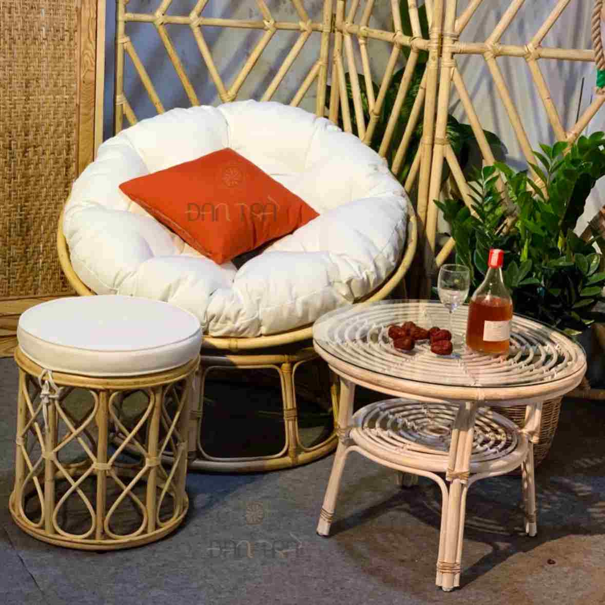 Ghế tựa mây tròn Papasan và bàn mây