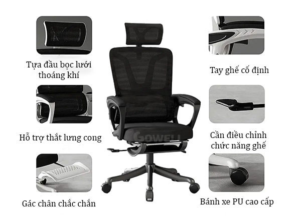 ghế văn phòng có tựa cổ hỗ trợ cột sống