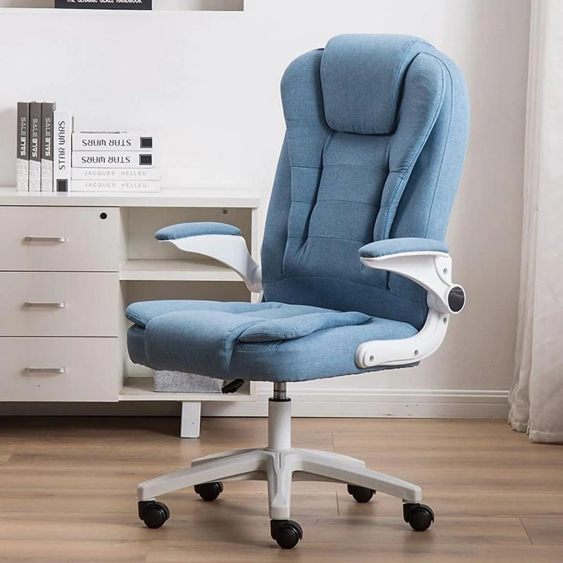 Ghế văn phòng xanh bọc vải nỉ mang vẻ đẹp sang trọng và ấm cúng