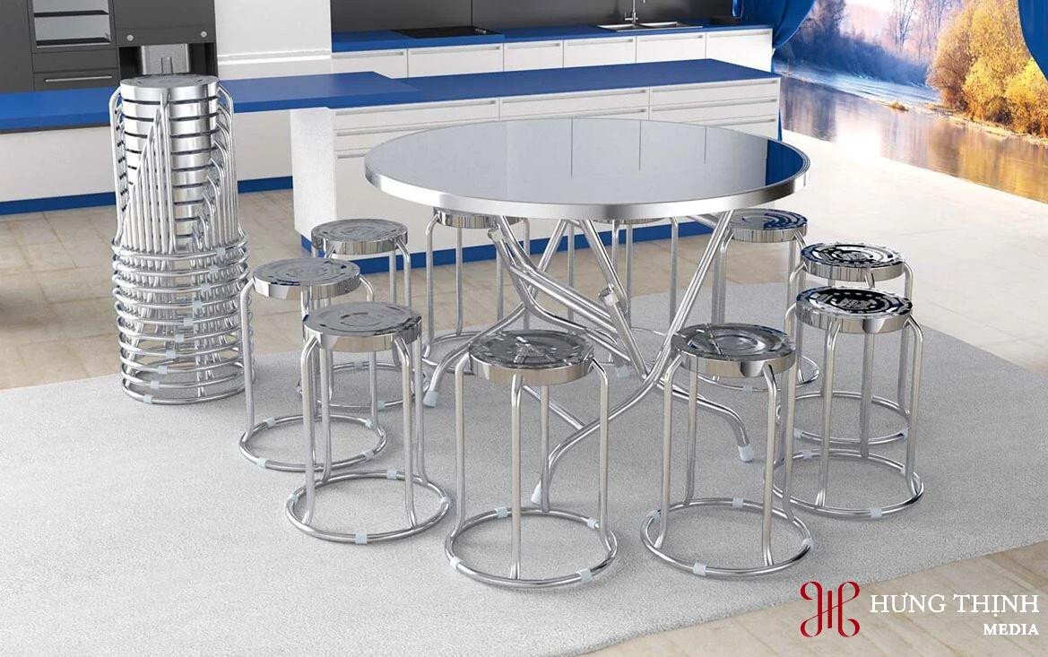 Ghế xếp inox và bàn ghế inox sự kiện trong không gian ngoài trời