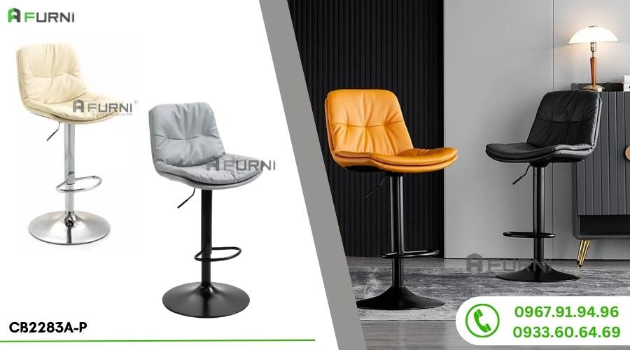 Ghế xoay bàn đảo bếp 2 lớp nệm da simili có tựa lưng cao nhập khẩu CB2283A-P