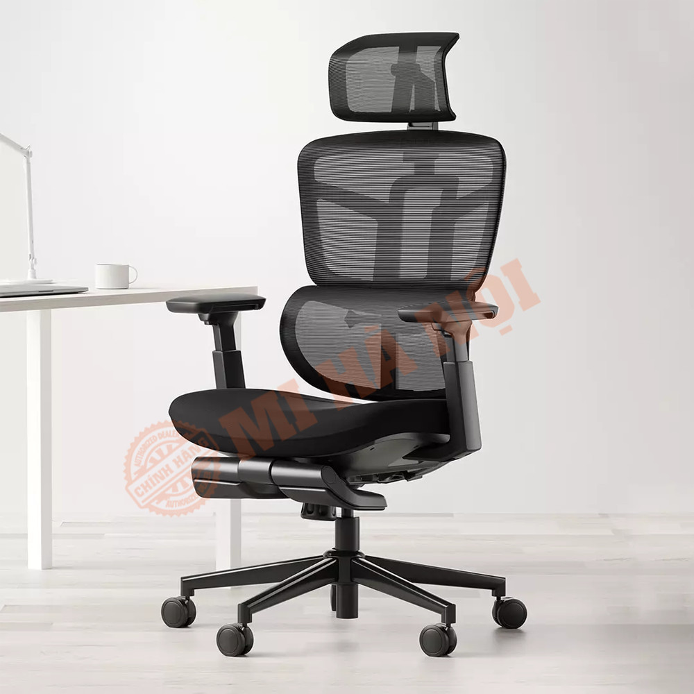 Ghế xoay công thái học HBADA lưng kép đệm 4D HDNY186BM màu trắng, mang lại cảm giác thoải mái
