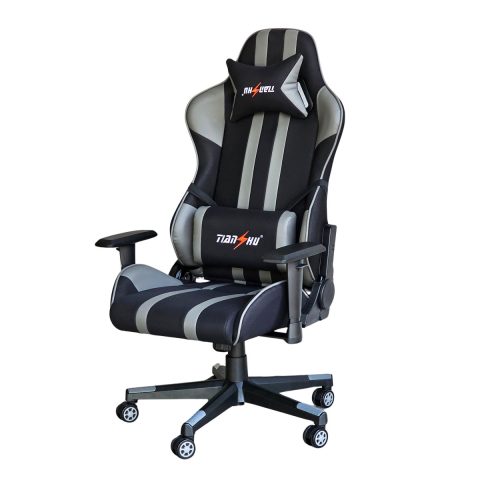 Ghế xoay kiểu gaming màu trắng đen có bánh xe