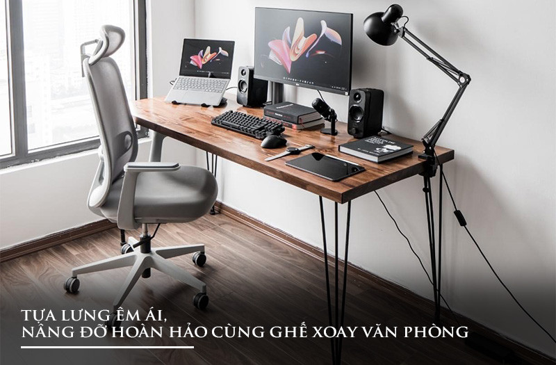 Ghế xoay văn phòng tiện nghi với đệm lưng êm ái