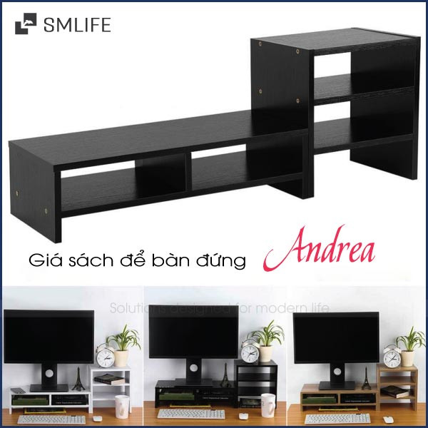 Giá sách để bàn làm việc đứng Andrea màu đen trắng