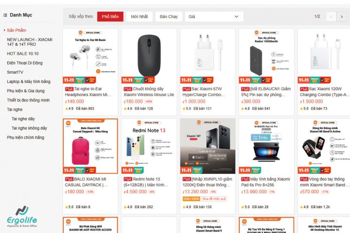Giao diện Shopee tìm kiếm ghế công thái học online