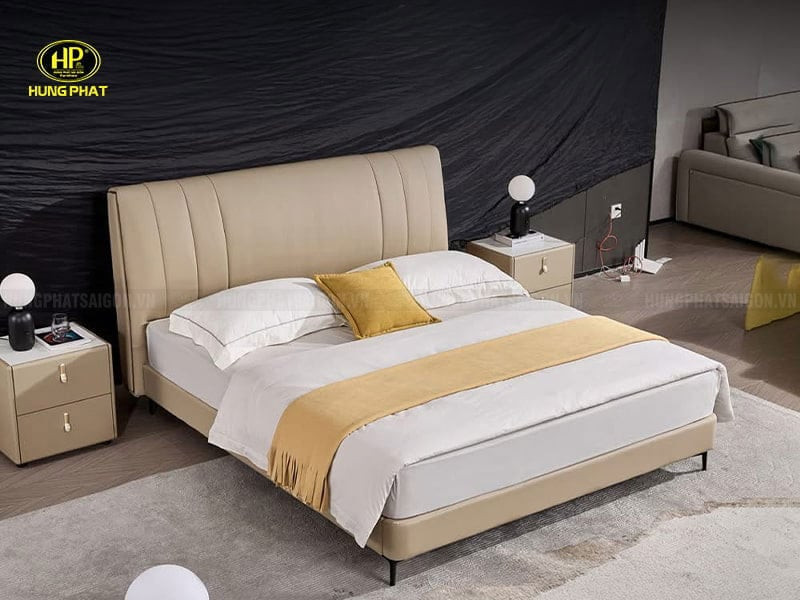Giường ngủ bọc da kết hợp gỗ hiện đại cho phòng ngủ Ninh Bình