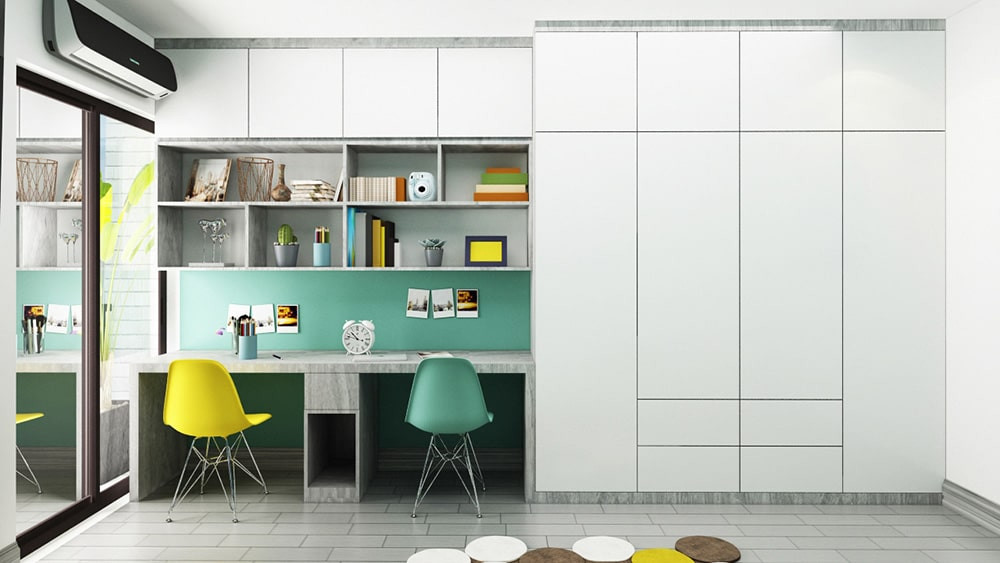 Giường tầng tích hợp bàn làm việc đôi cho trẻ em