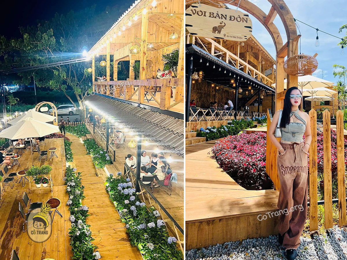 Góc sống ảo quán cafe bàn gỗ
