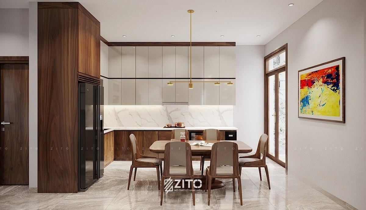 Hình ảnh bàn ăn đẹp 6 ghế có đệm da êm ái, bàn ăn gỗ hiện đại và ghế ăn bọc da cao cấp